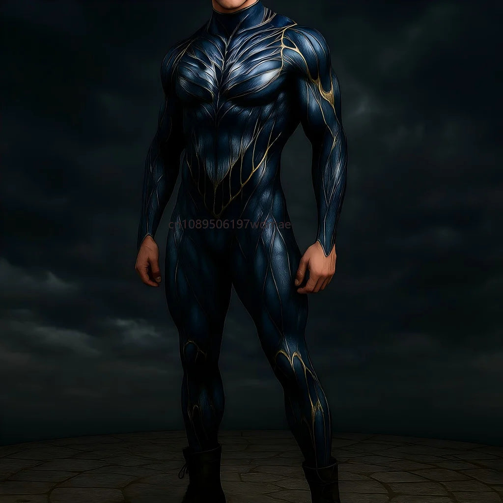 Men's Cyberpunk Muscle Bodysuit - Sci-Fi Printed Cosplay Zentai Costume for Carnival, Stage & Performance Events