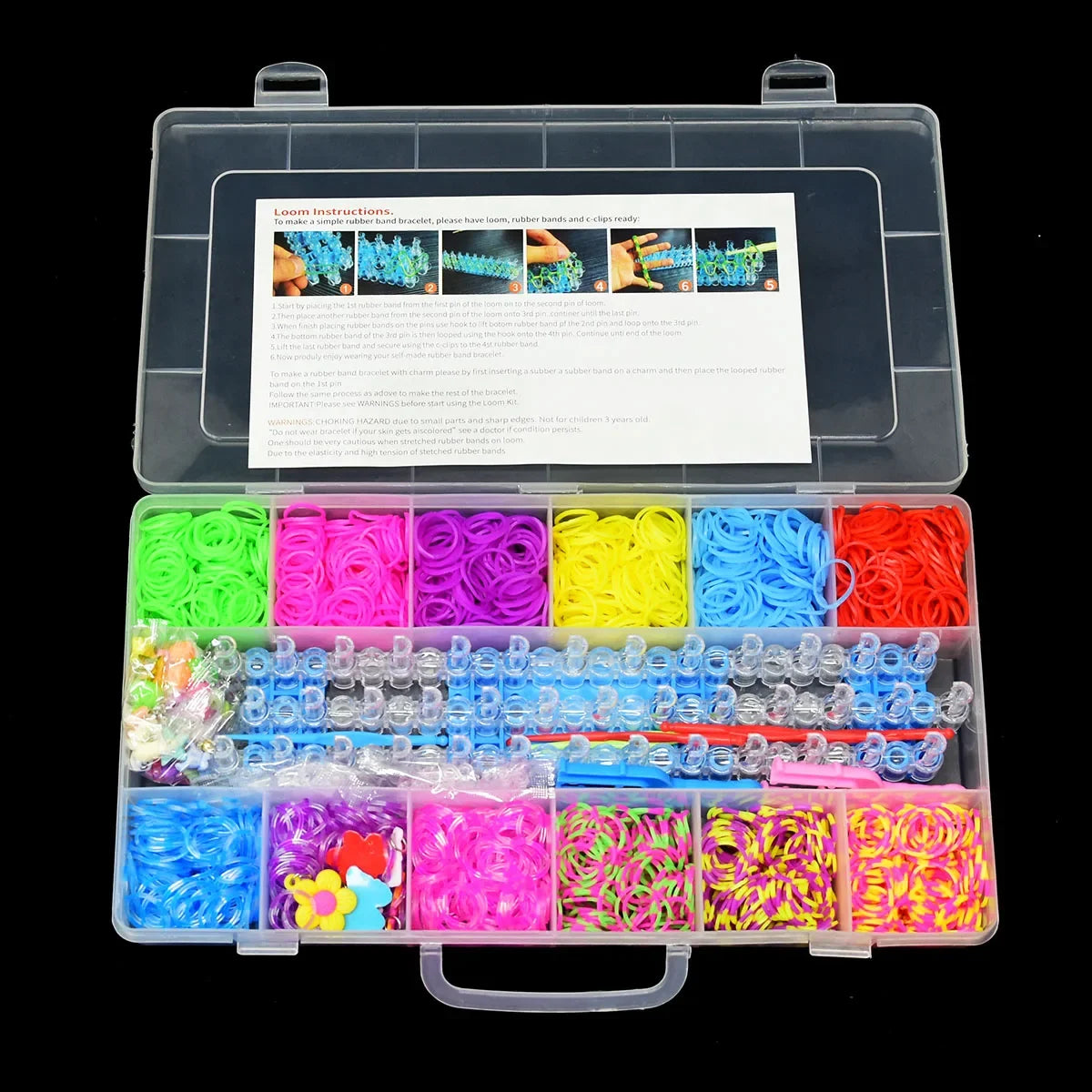 1800pcs Elastic Rubber Loom Bands DIY Kit – Weave Bracelet Craft Set with Storage Box for Kids, Teens & Handmade Gifts