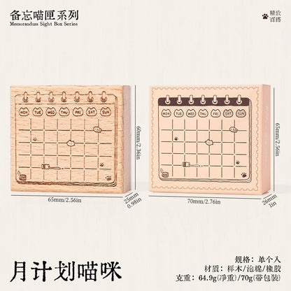 Cute Cat Wood Stamp Calendar – Daily & Monthly Planner Stamps for Journaling, Scrapbooking & DIY Crafts