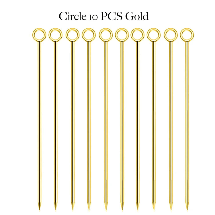 10PCS Stainless Steel Cocktail Picks - Fruit Sticks & Drink Stirring Sticks in Circle, Ball, and Hat Shapes