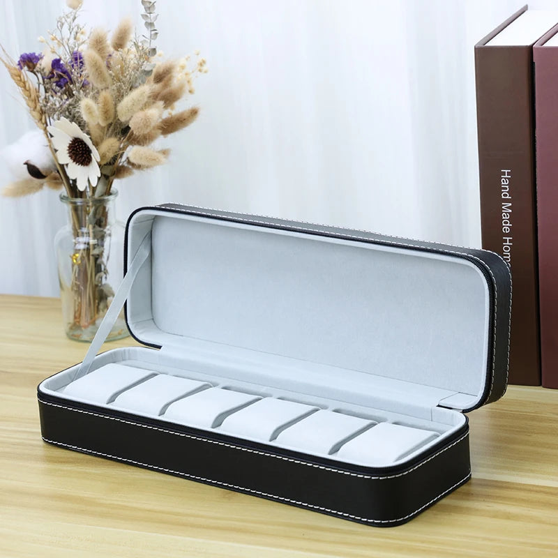 Portable Watch Storage Box Organizer - 6/10/12 Grid Zipper Display Case for Watches & Accessories