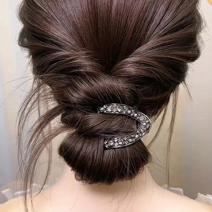 Rhinestone V-Shaped Hair Claw Clip - High Ponytail & Bun Styling Accessory