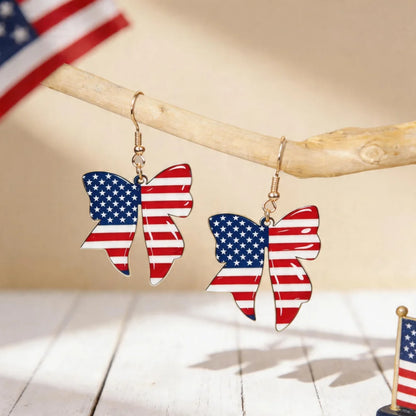 4th of July Patriotic Flag Earrings - Red White Blue American Dangle Jewelry Gift for Women