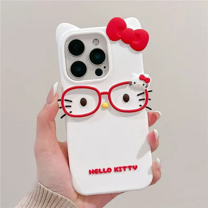 3D Cat Glasses Silicone Phone Case - Cute Animal Protective Cover for iPhone 17 Pro Max, 16, 15 Plus, 14, 13 Mini, 12, 11, 8, 7, SE Series