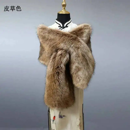 32-Color Luxury Faux Fox Fur Shawl – Women’s Plush Winter Scarf, Wrap & Cape for Wedding & Coat