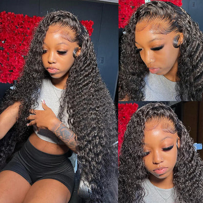 250% Density Deep Curly 13x6 HD Lace Frontal Wig – Glueless Deep Wave Human Hair Lace Front Wig, Ready to Wear