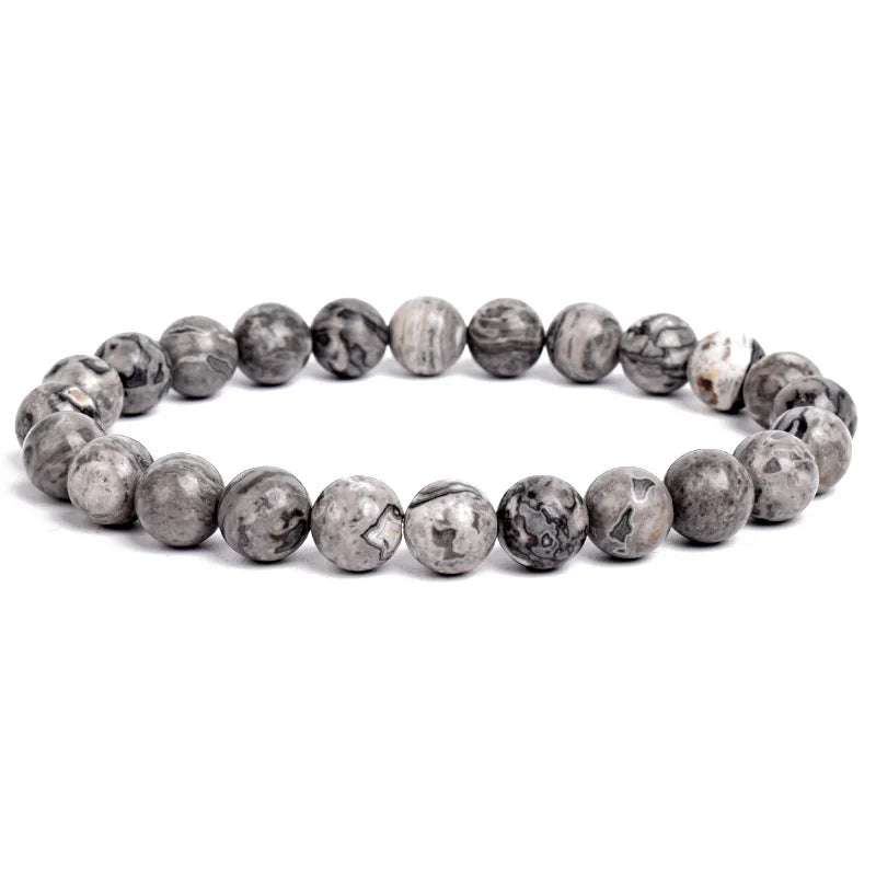 Natural Stone Bead Bracelet - Amethyst Crystal Quartz Aquamarine Jade Agate Elastic Bangle Jewelry for Women & Men
