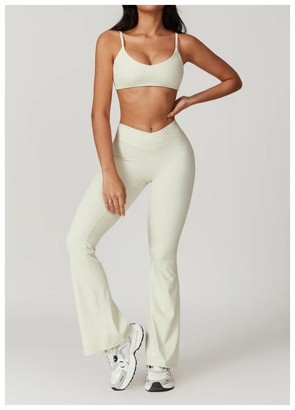 Women’s 2PCS Sportswear Yoga Set – Short Sleeve Crop Top & High Waist Leggings for Gym & Fitness