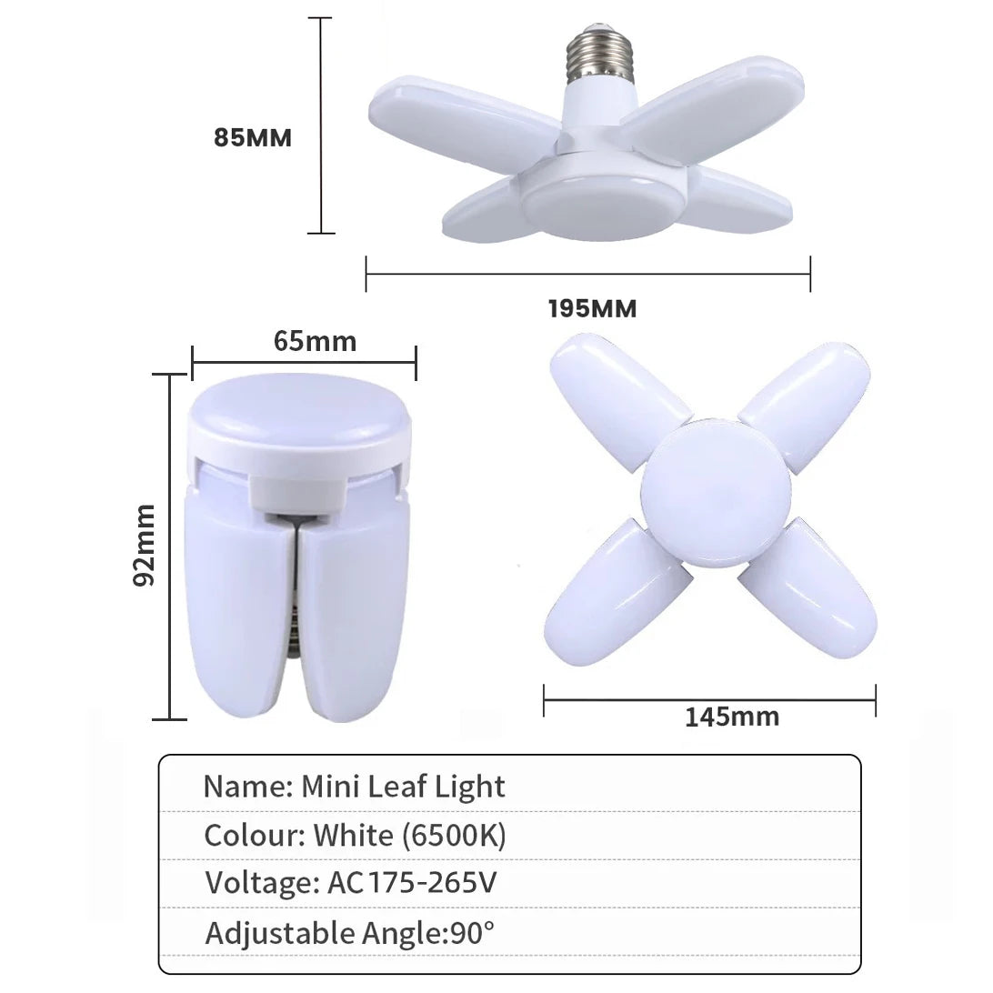 E27 28W Foldable LED Bulb – Fan-Shaped 6500K White Light for Home, Ceiling, Garage & Warehouse, AC110V/220V