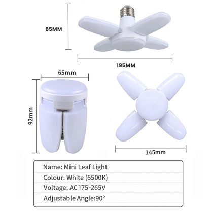 E27 28W Foldable LED Bulb – Fan-Shaped 6500K White Light for Home, Ceiling, Garage & Warehouse, AC110V/220V