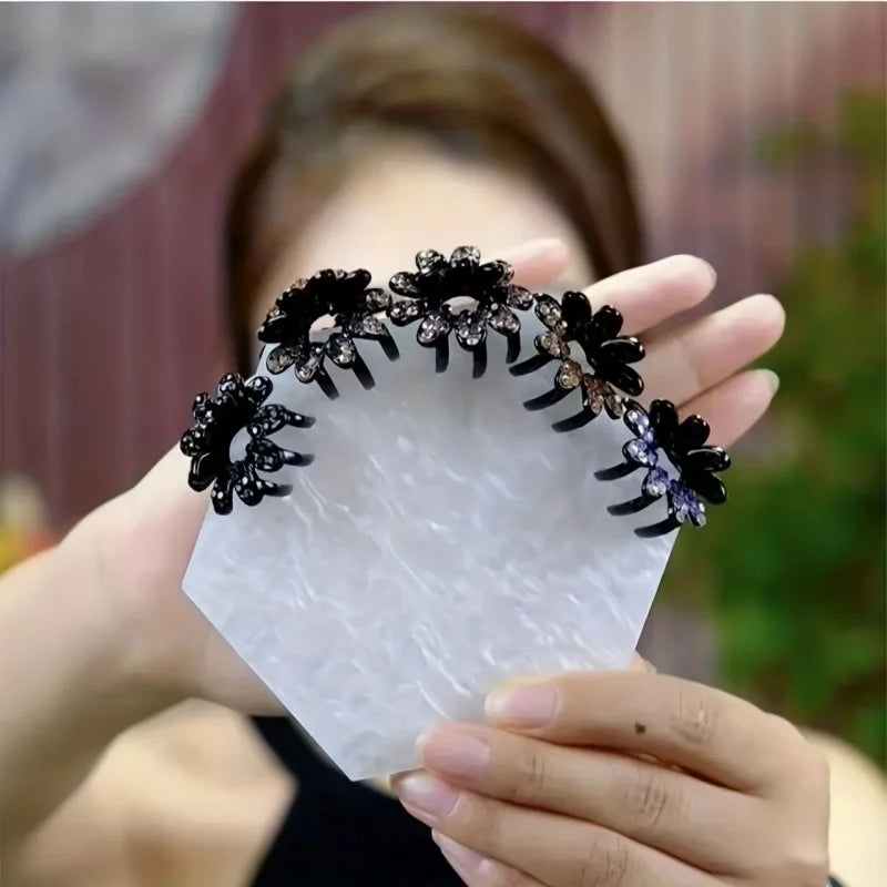 Mini Flower Diamond Hair Clips - 4PCS Elegant Half-Up Bun Claw Clips for Women