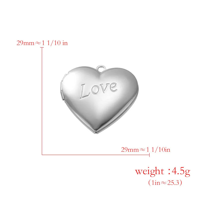 Stainless Steel Photo Locket Charms - 5-Piece Heart, Round & Square Memory Pendant Set