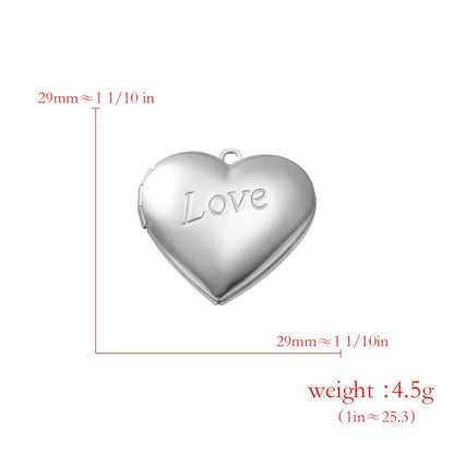 Stainless Steel Photo Locket Charms - 5-Piece Heart, Round & Square Memory Pendant Set