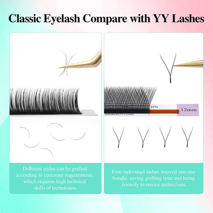 NAGARAKU YY-Shape Eyelash Extensions – Double & Triple Split Tips, Interlaced Root Lashes