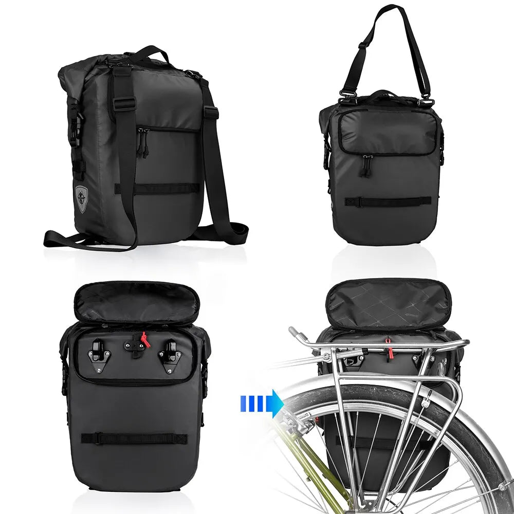 Rhinowalk 20L Bike Pannier Bag — Waterproof Rear Rack Bicycle Shoulder Backpack, Travel & Cycling Accessories