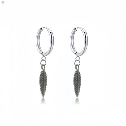 Long Hanging Cross & Leaf Hoop Earrings – Vintage Stainless Steel Hip Hop Unisex Jewelry Accessories