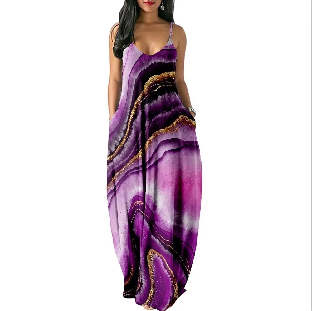 Women’s World Map Beach Dress – Elegant Sexy Long Sundress with Irregular Hem, Sleeveless Spaghetti Straps, Plus Size Summer Dress