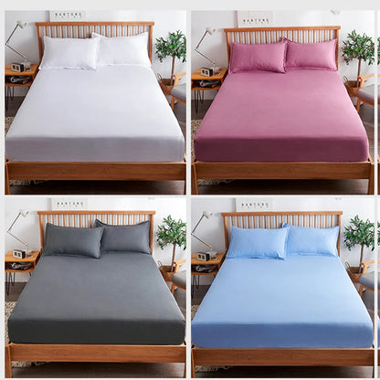 Cotton Fitted Sheet - Non Slip Elastic Band Mattress Cover for Single, Double, King & Queen Beds