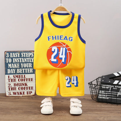 Children’s Summer Sleeveless T-Shirt and Shorts Set — Quick-Dry Sports Tank Top Outfit for Boys Basketball Training