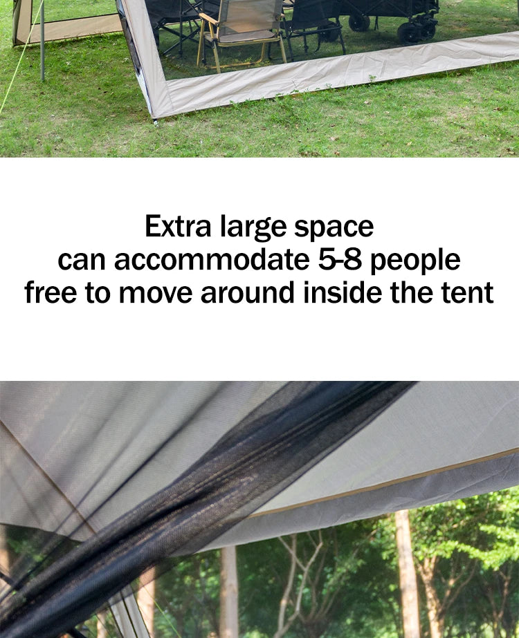 210D Large Family Camping Tent (6-10P) – Waterproof, UV Protection, Portable Canopy with Mosquito Shield for Beach & Park
