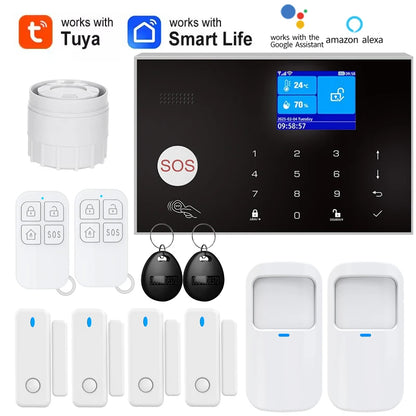 Home WIFI & GSM Security Alarm System – Anti-Theft with Door Sensor, PIR Motion Detector, Tuya Smart App & Alexa Control
