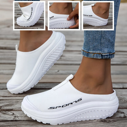 Women's Mesh Platform Mule Sneakers - Slip-On Backless Non-Slip Walking Shoes for Casual Outdoor Travel