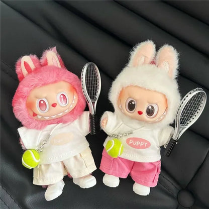 Labubu 15-17cm Doll Sports Outfit – LA Baseball & Trendy Tennis/Badminton Clothing, T-Shirt & Cargo Pants Set
