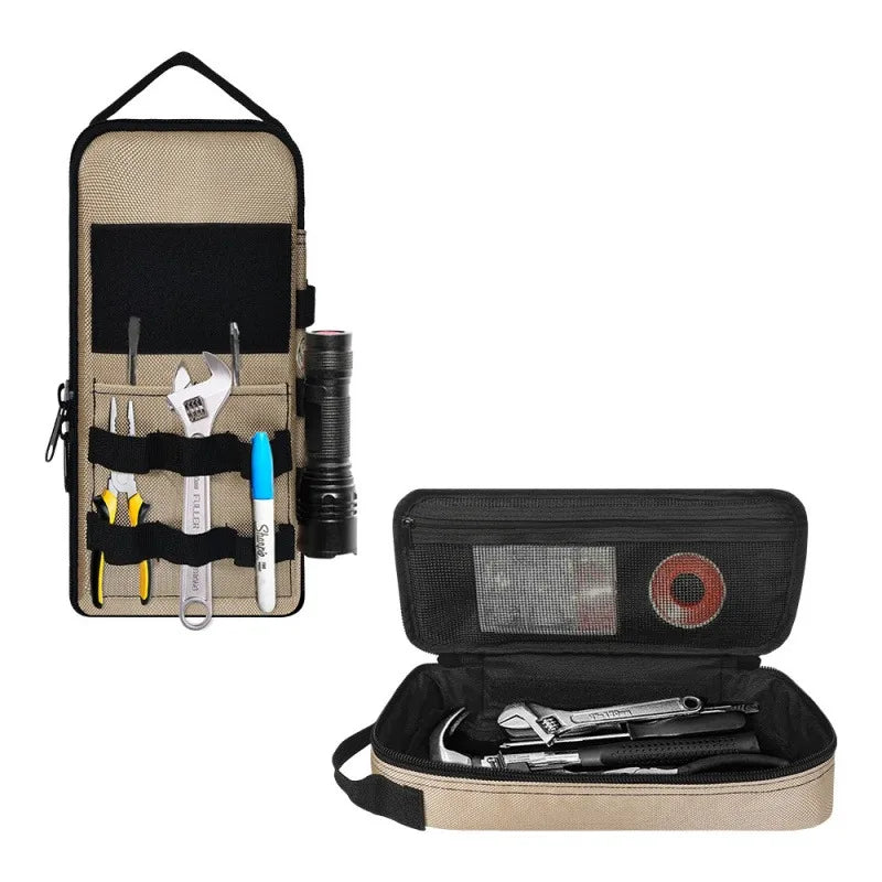 Heavy Duty Tool Bag - Portable Multi-Pocket Tool Organizer with Carabiner & Retractable Cord