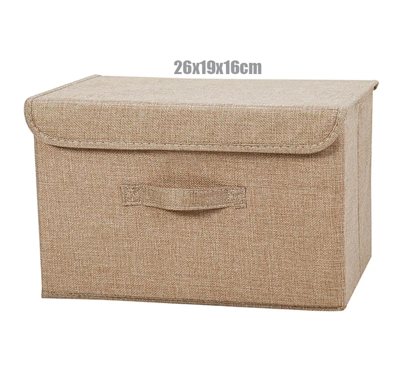 Washable Cotton Linen Folding Storage Box – CD, Toy & Laundry Organizer with Lid
