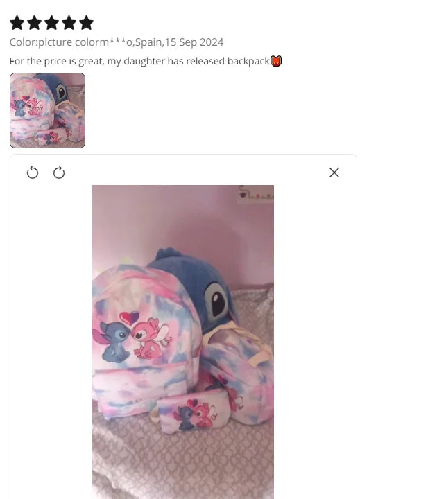 3Pcs Lilo & Stitch School Backpack Set – Colorful Cartoon Bookbag with Lunch Bag for Kids & Teens