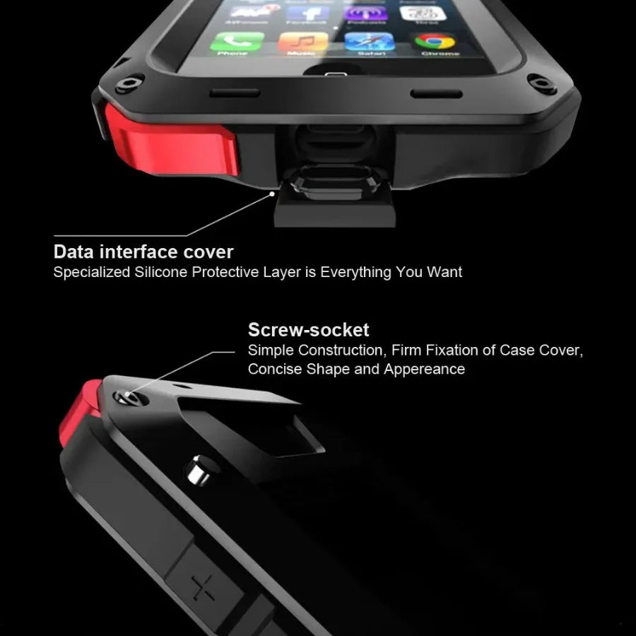Heavy Duty Tank Metal Case – Shockproof Armor Cover with Gorilla Glass for iPhone 17, 16e, 16, 15, 14, 13, 12, 11 Pro Max, XR, X, 8 Plus