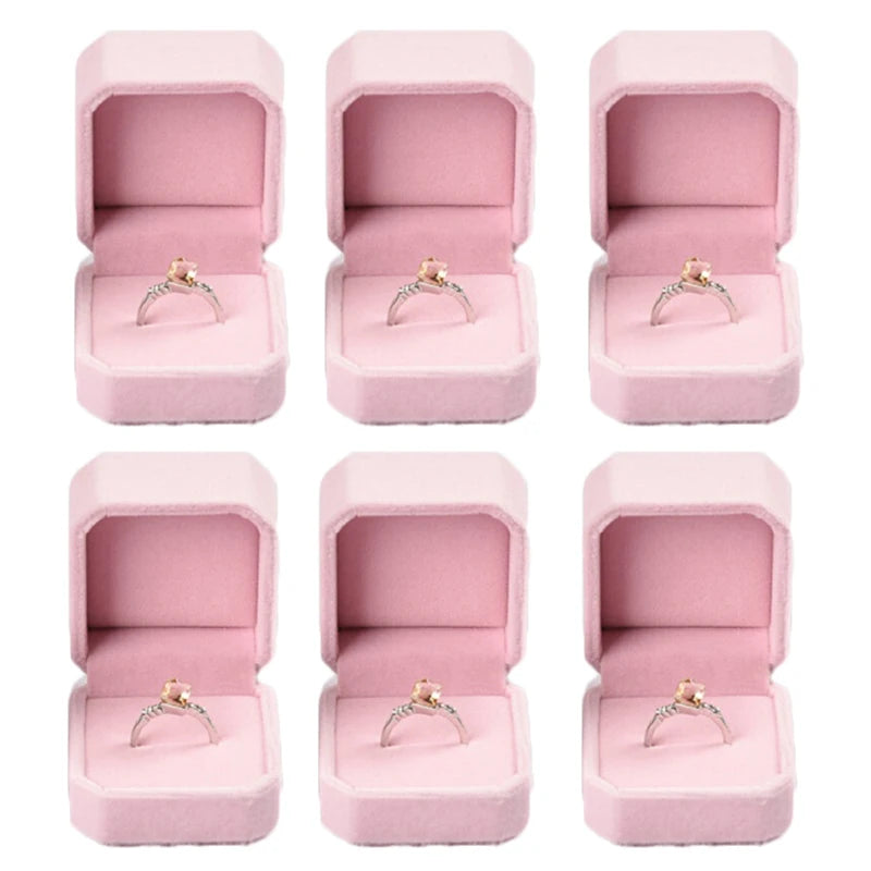 6PCS Red Velvet Heart Ring Boxes – Romantic Jewelry Display & Gift Case for Engagement, Wedding & Wholesale