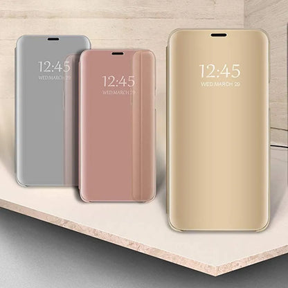 Smart Flip Case for Samsung Galaxy Z Fold – PU Leather Mirror Plating Kickstand Cover, Shockproof Funda for Fold 2/3/4/5/6 & W21/W22 5G