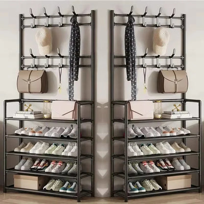 Multi-Layer Clothes Hanger & Shoe Rack – DIY Floor-Standing Hat and Shoes Organizer for Living Room Storage