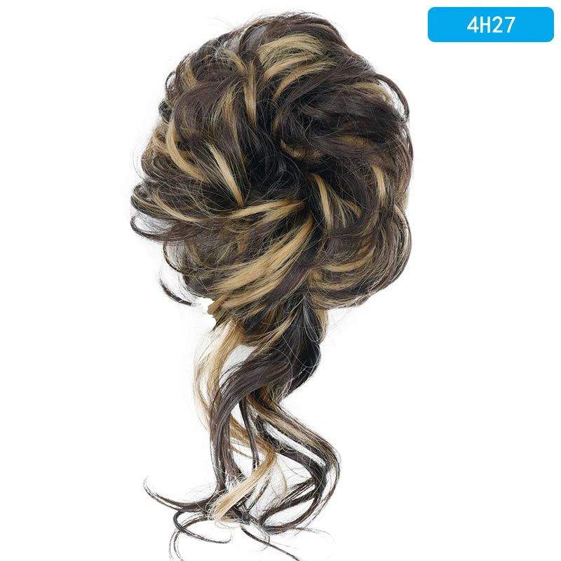 AZQUEEN Messy Bun Hair Extension – Synthetic Curly Wave Chignon Scrunchie, Elastic Band Updo Hairpiece for Women