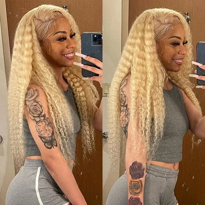 Brazilian Deep Wave 13x6 HD Lace Frontal Human Hair Wig – 30–40 Inch Curly Honey Blonde 613, Affordable Women’s Wig Clearance Sale