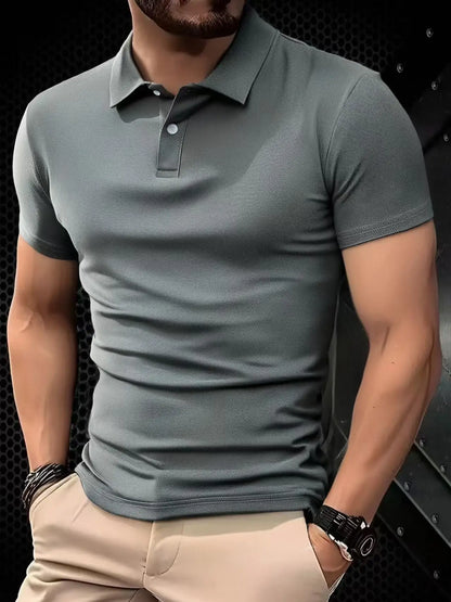 Men's Short Sleeve Polo Shirt - Solid Color Breathable Casual Oversized Summer Splice Top