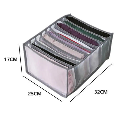 7-Grid Jeans Storage Box — Closet & Wardrobe Drawer Organizer for Clothes, Pants, and Socks Separation