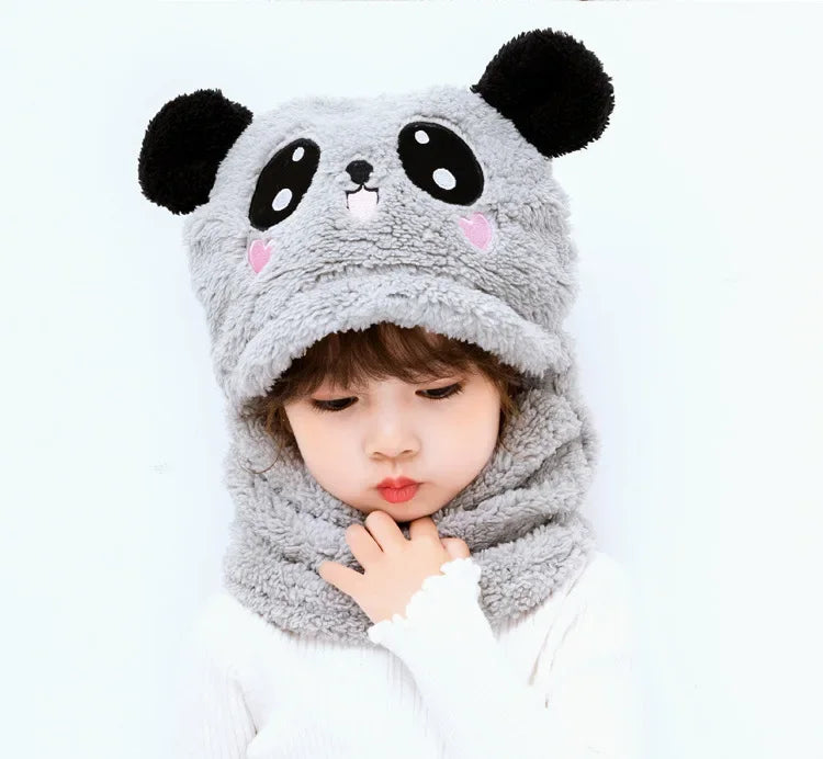 Cartoon Winter Hat for Kids - Thickened Scarf Cap with Fleece for Boys & Girls, 1-18 Years