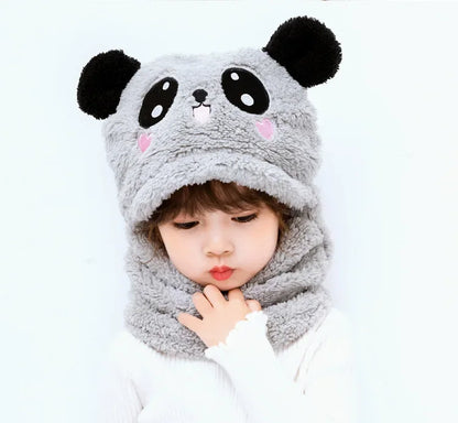 Cartoon Winter Hat for Kids - Thickened Scarf Cap with Fleece for Boys & Girls, 1-18 Years