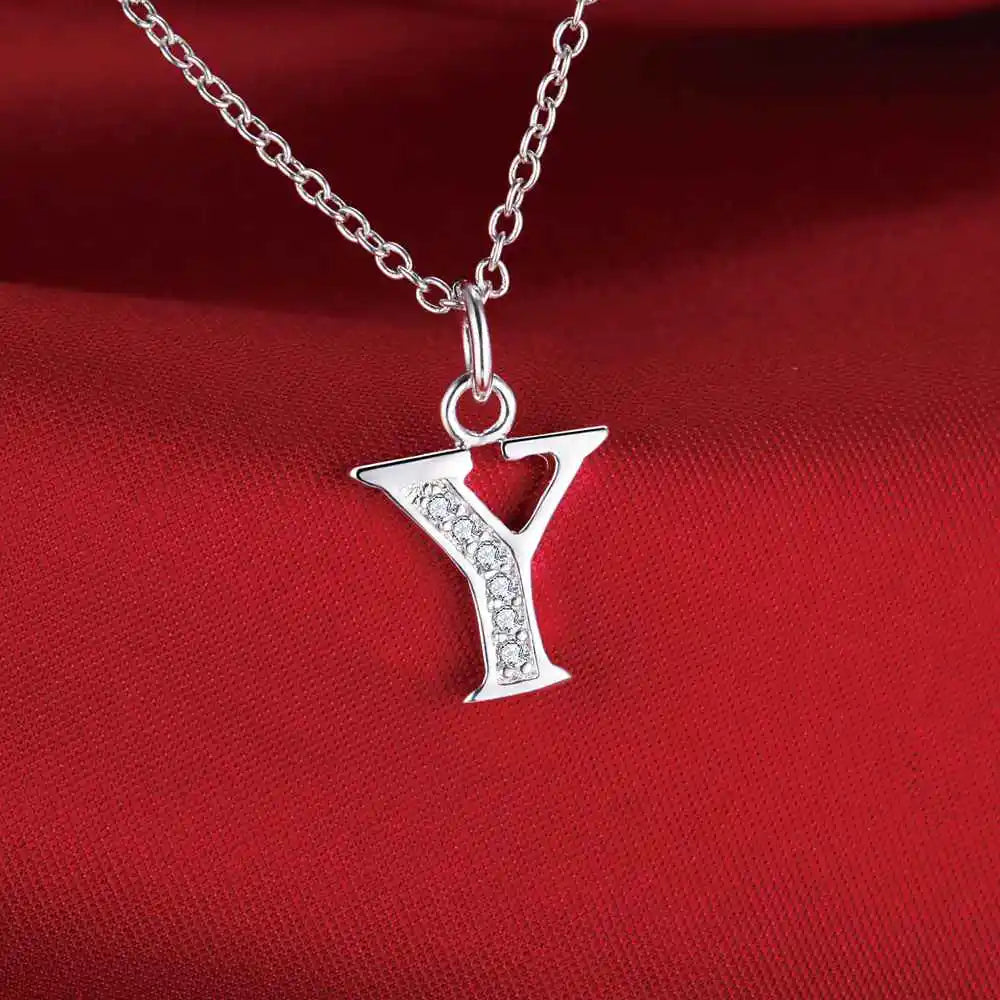 26 Letters 925 Sterling Silver Zircon Necklace Pendant – Personalized Alphabet Jewelry for Women | Elegant Wedding & Gift Accessory