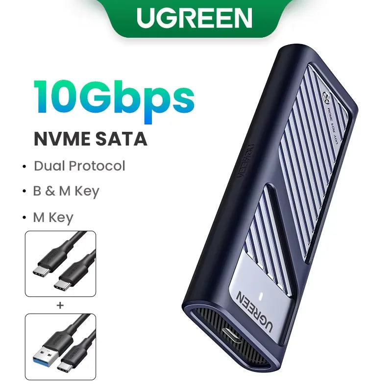 UGREEN M.2 SSD Enclosure – 20Gbps USB 3.2 Gen2 Type-C Adapter for NVMe & SATA SSD (M & B+M Key)