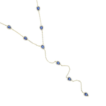2023 Gold Plated Y Lariat Necklace - Colorful CZ Teardrop Pendant Geometric Jewelry for Women
