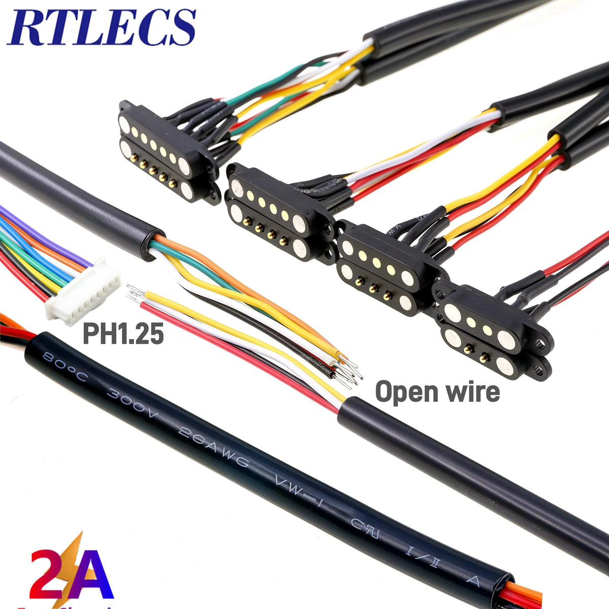 Magnetic Pogo Pin Connector - 2A Spring-Loaded 2.54mm Pitch Male Female PCB BTB Connector, 2–9 Pole Through-Hole Contacts, 1/3/5 Pairs