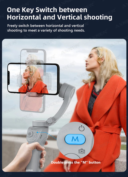 HQ6 3-Axis Gimbal Handheld Stabilizer – With Fill Light, Face Tracking, Anti-Shake for Android & iPhone Video Recording