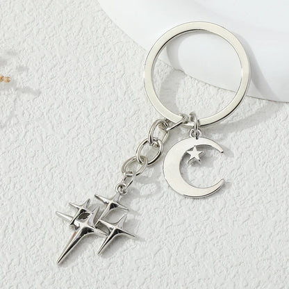 Y2K Star & Moon Metal Keychain – Handmade Friendship Key Ring for Women & Men Handbag Decoration
