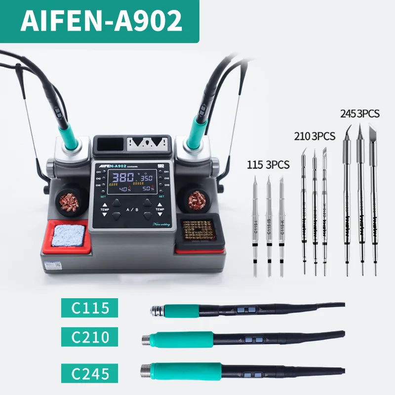 AIFEN A902 Soldering Station – Double Station C115, C210, C245 for Cell-Phone PCB & IC Repair Soldering Tools