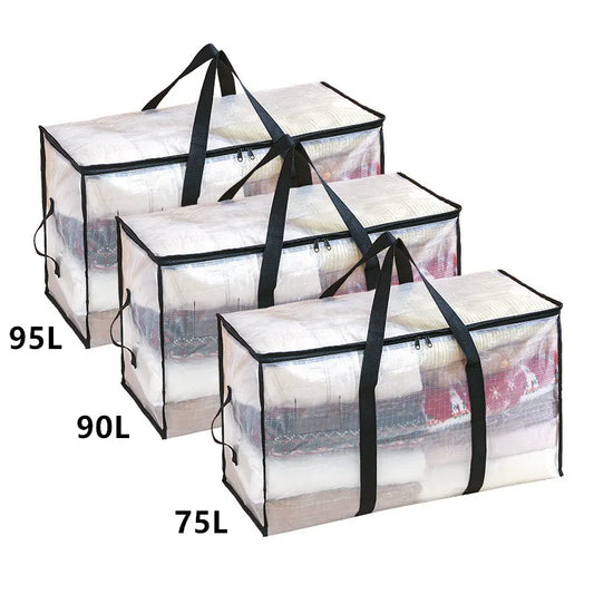 Transparent Storage Bag – Large Capacity Waterproof & Moisture-Proof Cotton Quilt and Clothing Moving Organizer Bag