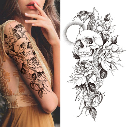 Full Arm Temporary Tattoo Sleeve - Realistic Warrior Lion Tiger Flower & Maori Design Fake Tattoos