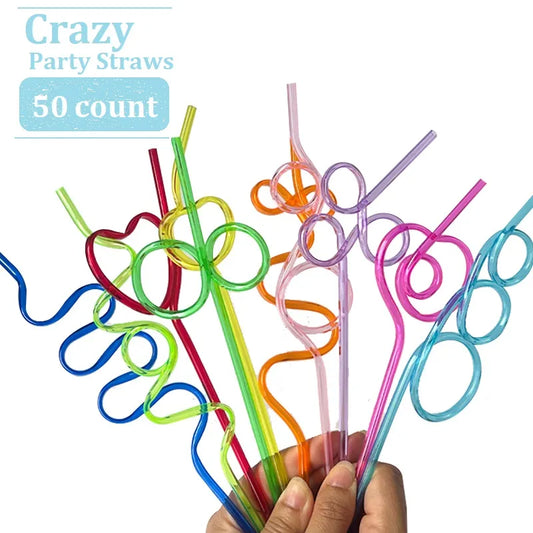 10 Assorted Silly Plastic Drinking Straws - BPA-Free, Unique Party Decor for Festive Occasions, Bulk Variety Pack